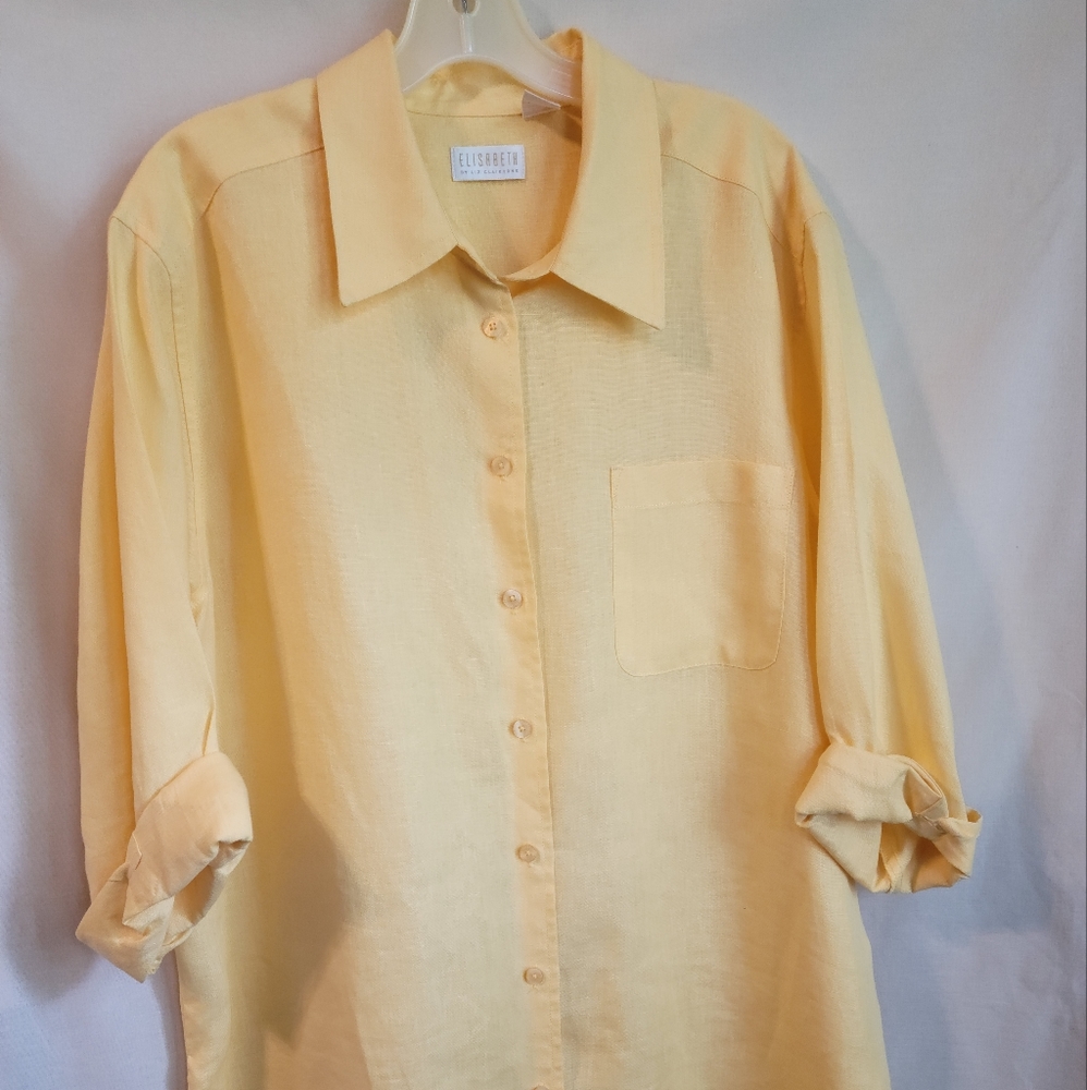 Elisabeth by Liz Claiborne Linen Blouse Sz 16 Long Sleeves Yellow